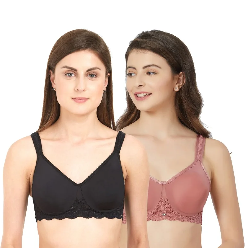 Bra with a built - in underwire for enhanced support​ Full Coverage Non Padded Wired Lace Bra (Pack Of 2) FB-609
