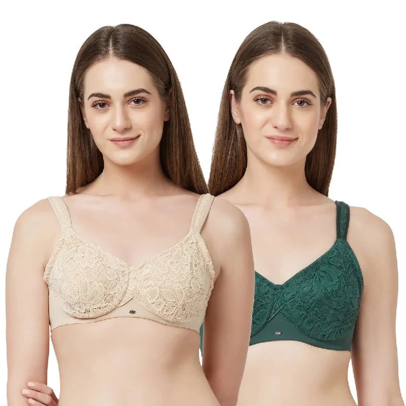 Sports bras for high - impact activities and workouts Full Coverage Non Padded Wired Lace Bra(Pack Of 2) FB-610 Sports bras for high - impact activities and workouts Full Coverage Non Padded Wired Lace Bra(Pack Of 2) FB-610