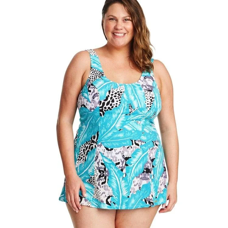 Bra with wide straps for added comfort and weight distribution​ Genevieve Princess Line Powernet Soft Cup Swimdress - Wild Safari