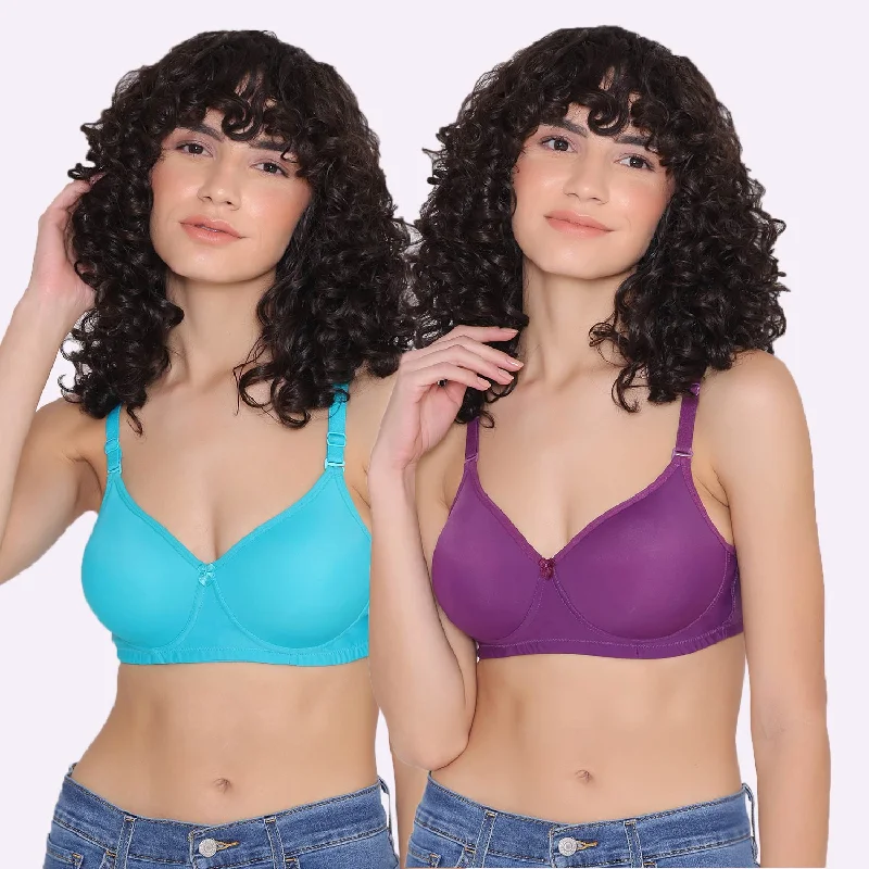 Bra with a breathable lining for a cool feel Women's Padded and Non Wired Full Coverage T-Shirt Bra (Pack of 2)-LILY Bra with a breathable lining for a cool feel Women's Padded and Non Wired Full Coverage T-Shirt Bra (Pack of 2)-LILY