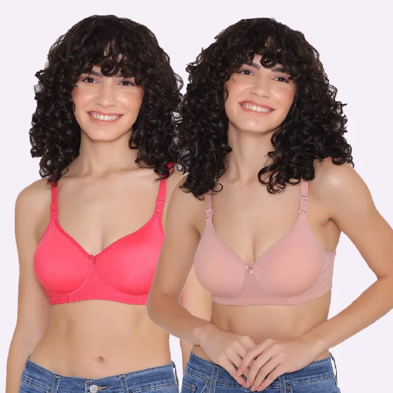Bra with a low - cut cup for a more revealing style​ Women's Padded and Non Wired Full Coverage T-Shirt Bra (Pack of 2)-LILY