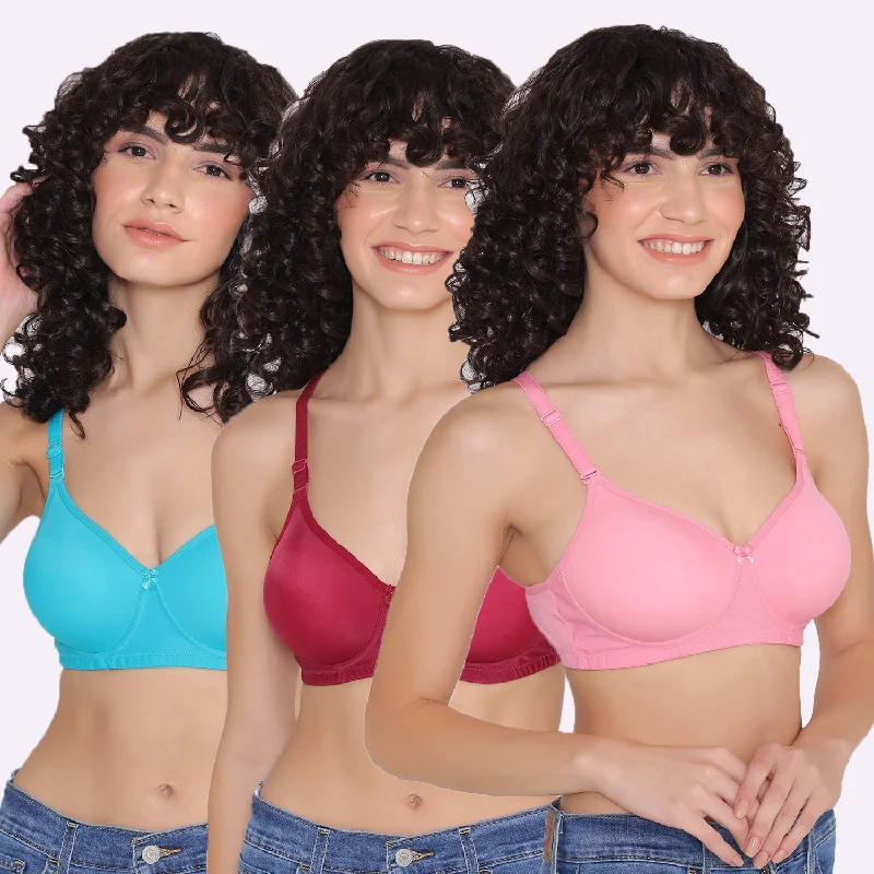 Front - closure bras for easy on and off​ Women's Padded and Non Wired Full Coverage T-Shirt Bra (Pack of 3)-LILY