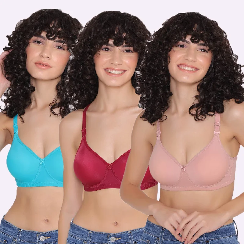 Full - cup bras providing maximum coverage and support Women's Padded and Non Wired Full Coverage T-Shirt Bra (Pack of 3)-LILY Full - cup bras providing maximum coverage and support Women's Padded and Non Wired Full Coverage T-Shirt Bra (Pack of 3)-LILY