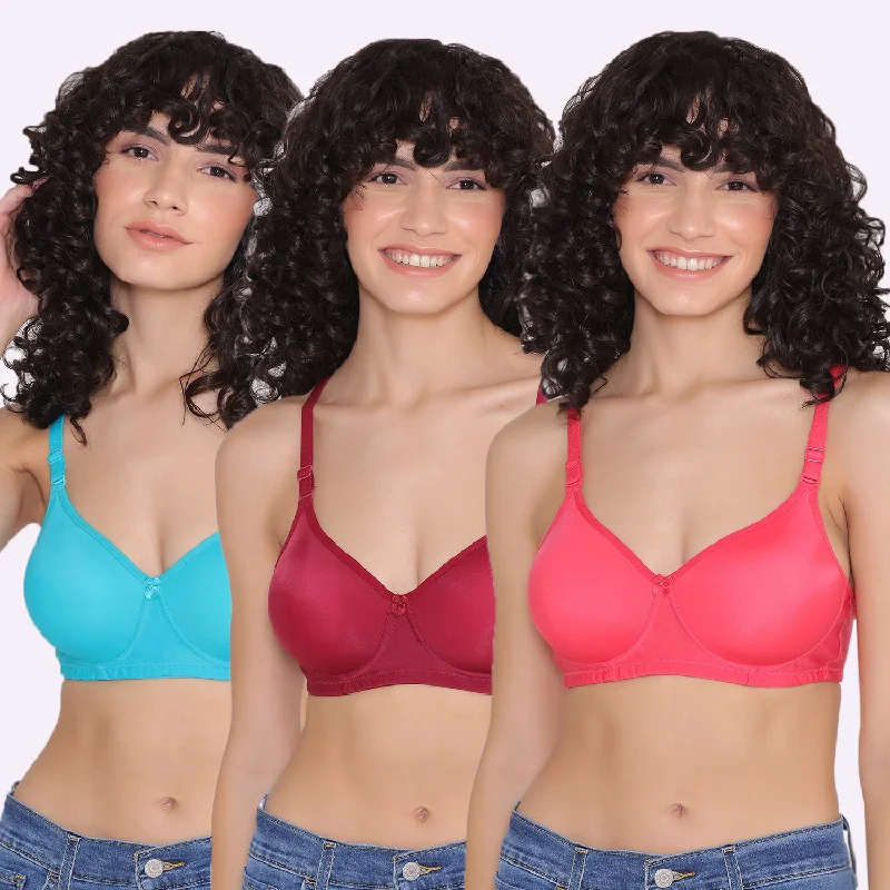 Underwire bras for enhanced support and shaping Women's Padded and Non Wired Full Coverage T-Shirt Bra (Pack of 3)-LILY Underwire bras for enhanced support and shaping Women's Padded and Non Wired Full Coverage T-Shirt Bra (Pack of 3)-LILY