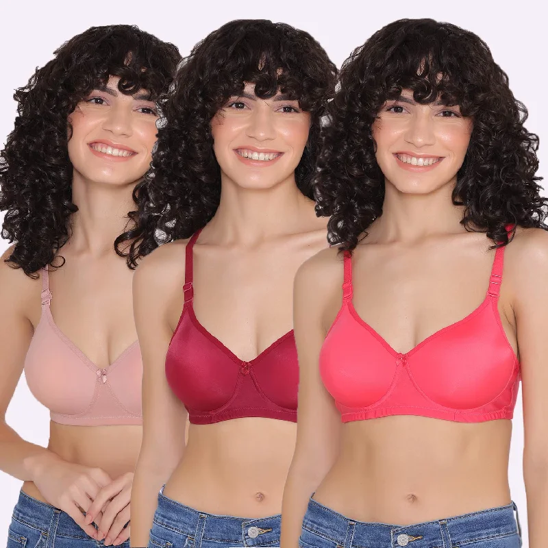 Bra with a reversible design for double the style options Women's Padded and Non Wired Full Coverage T-Shirt Bra (Pack of 3)-LILY Bra with a reversible design for double the style options Women's Padded and Non Wired Full Coverage T-Shirt Bra (Pack of 3)-LILY