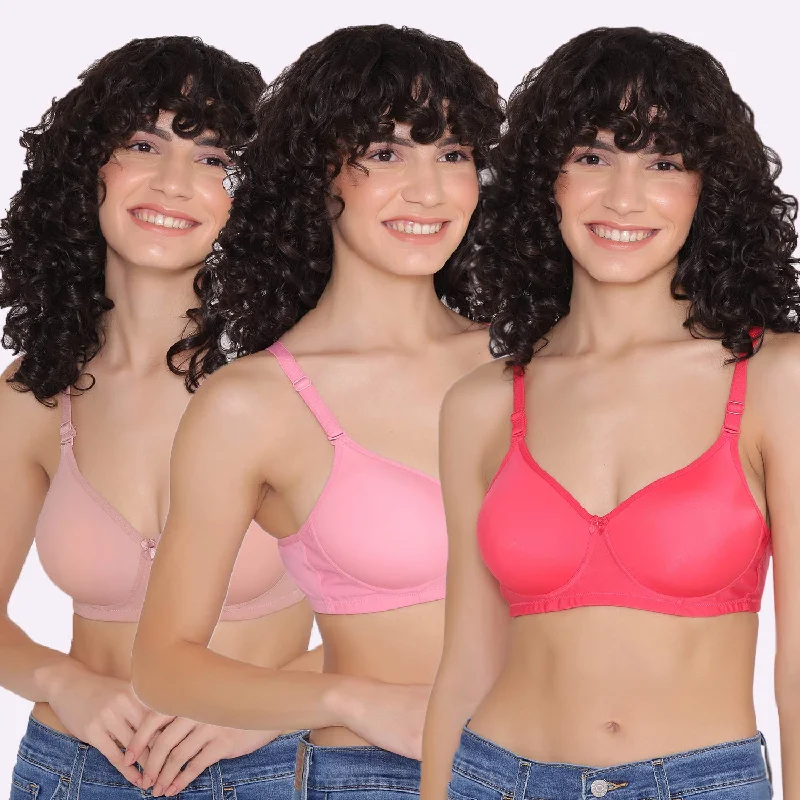 T - shirt bras with a seamless and smooth finish for wearing under T - shirts Women's Padded and Non Wired Full Coverage T-Shirt Bra (Pack of 3)-LILY T - shirt bras with a seamless and smooth finish for wearing under T - shirts Women's Padded and Non Wired Full Coverage T-Shirt Bra (Pack of 3)-LILY