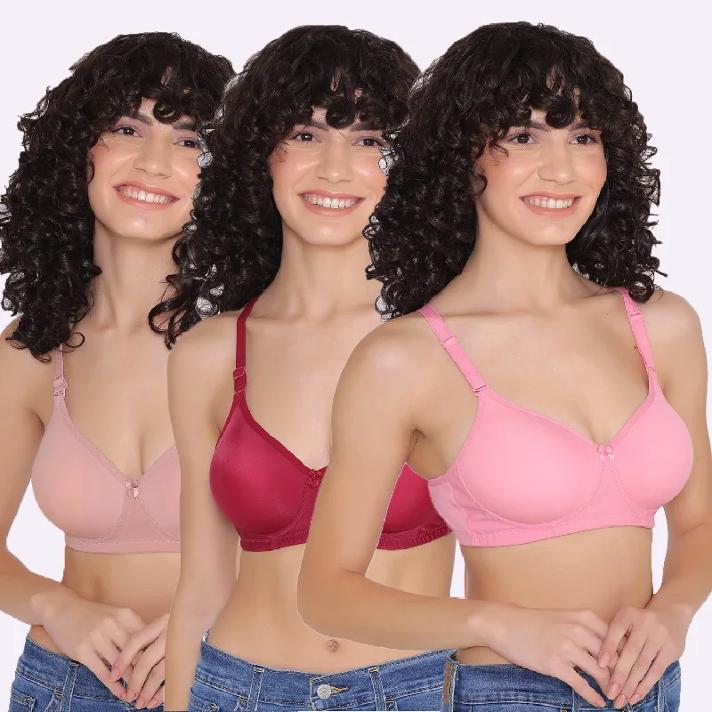 Push - up bras to add cleavage and lift​ Women's Padded and Non Wired Full Coverage T-Shirt Bra (Pack of 3)-LILY