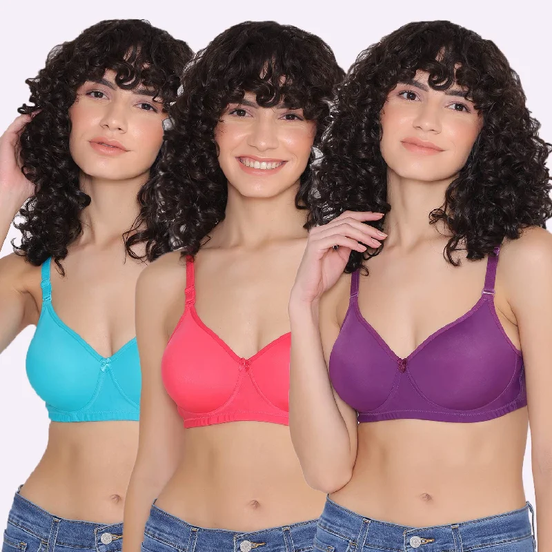 Bra with adjustable hooks for a customized fit Women's Padded and Non Wired Full Coverage T-Shirt Bra (Pack of 3)-LILY Bra with adjustable hooks for a customized fit Women's Padded and Non Wired Full Coverage T-Shirt Bra (Pack of 3)-LILY