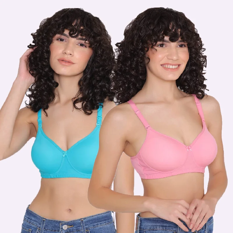 Bra with a shiny finish for a glamorous effect Women's Padded and Non Wired Full Coverage T-Shirt Bra (Pack of 2)-LILY Bra with a shiny finish for a glamorous effect Women's Padded and Non Wired Full Coverage T-Shirt Bra (Pack of 2)-LILY
