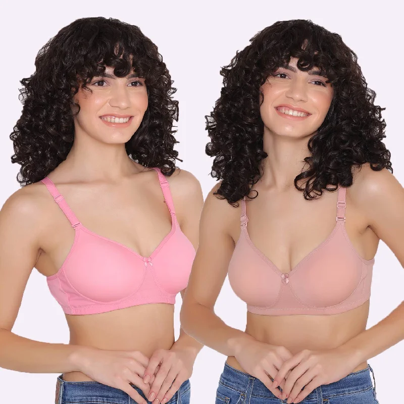 Bra with a lace - lined cup for a feminine and elegant look Women's Padded and Non Wired Full Coverage T-Shirt Bra (Pack of 2)-LILY Bra with a lace - lined cup for a feminine and elegant look Women's Padded and Non Wired Full Coverage T-Shirt Bra (Pack of 2)-LILY
