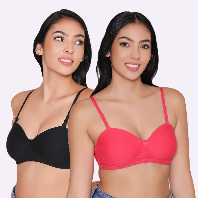 Bra with a quarter - cup design for a very revealing style Women Lightly Padded Non Wired Tshirt Bra (Pack of 2)-ROMI Bra with a quarter - cup design for a very revealing style Women Lightly Padded Non Wired Tshirt Bra (Pack of 2)-ROMI