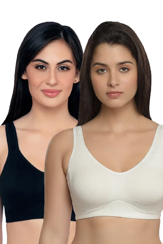 Bra with a satin finish for a luxurious look​ Organic Cotton Antimicrobial Soft Cup Full Coverage Bra (Pack of 2)-ISB097-Milky White_Black-