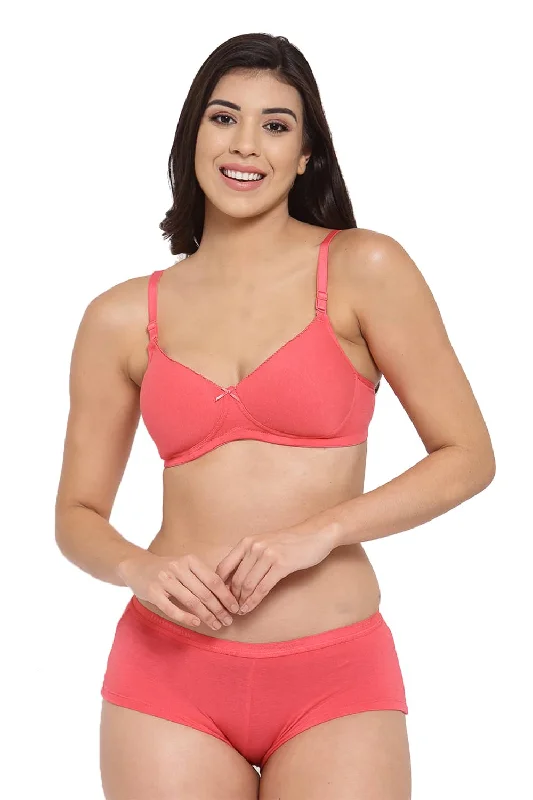 Bra with a plus - size seamless design for a smooth look Organic Cotton Antimicrobial Padded t-shirt Bra & Panty Set-ISBP104_ISP038-Bright Pink- Bra with a plus - size seamless design for a smooth look Organic Cotton Antimicrobial Padded t-shirt Bra & Panty Set-ISBP104_ISP038-Bright Pink-
