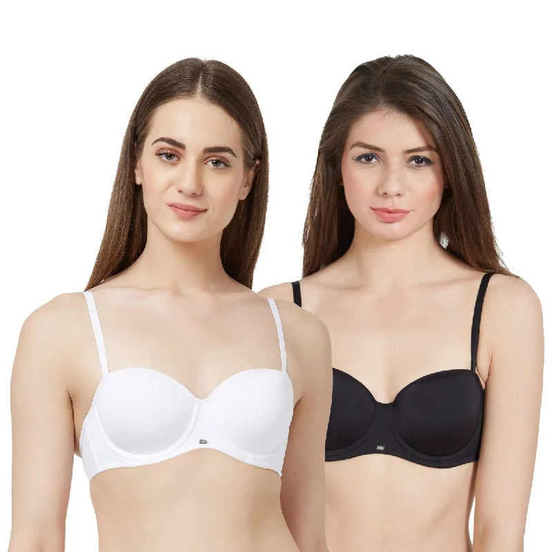 Bra with a contoured cup for a natural - looking shape Medium Coverage Padded Wired Strapless Bra with Detachable Straps (Pack Of 2) FB-508A Bra with a contoured cup for a natural - looking shape Medium Coverage Padded Wired Strapless Bra with Detachable Straps (Pack Of 2) FB-508A