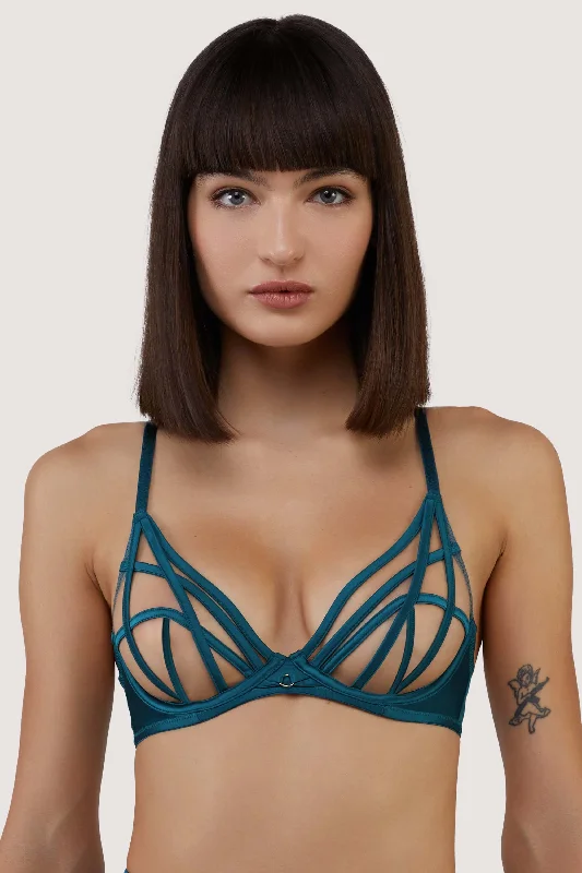 Bra with a padded cup for added comfort and shape Ramona Teal Strap Detail Illusion Mesh Bra Bra with a padded cup for added comfort and shape Ramona Teal Strap Detail Illusion Mesh Bra