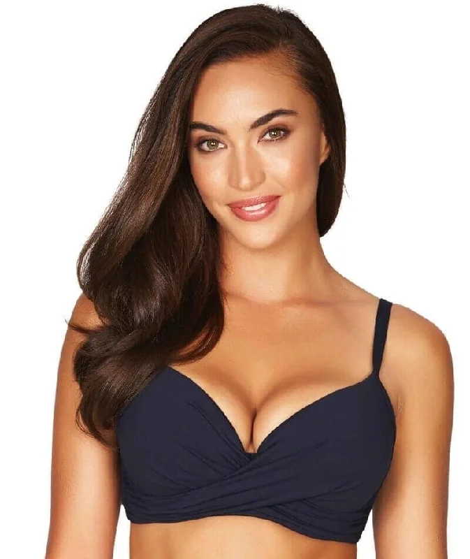 Nursing bras for easy breastfeeding access Sea Level Essentials Cross Front Moulded Underwire D-DD Cup Bikini Top - Night Sky Navy Nursing bras for easy breastfeeding access Sea Level Essentials Cross Front Moulded Underwire D-DD Cup Bikini Top - Night Sky Navy
