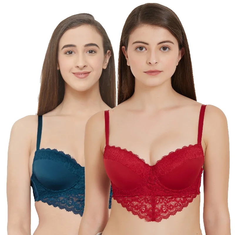 Bra with a hypoallergenic lining for sensitive skin Semi/Medium Coverage Padded Wired Lace Demi Cup Bra (Pack Of 2) FB-546 Bra with a hypoallergenic lining for sensitive skin Semi/Medium Coverage Padded Wired Lace Demi Cup Bra (Pack Of 2) FB-546