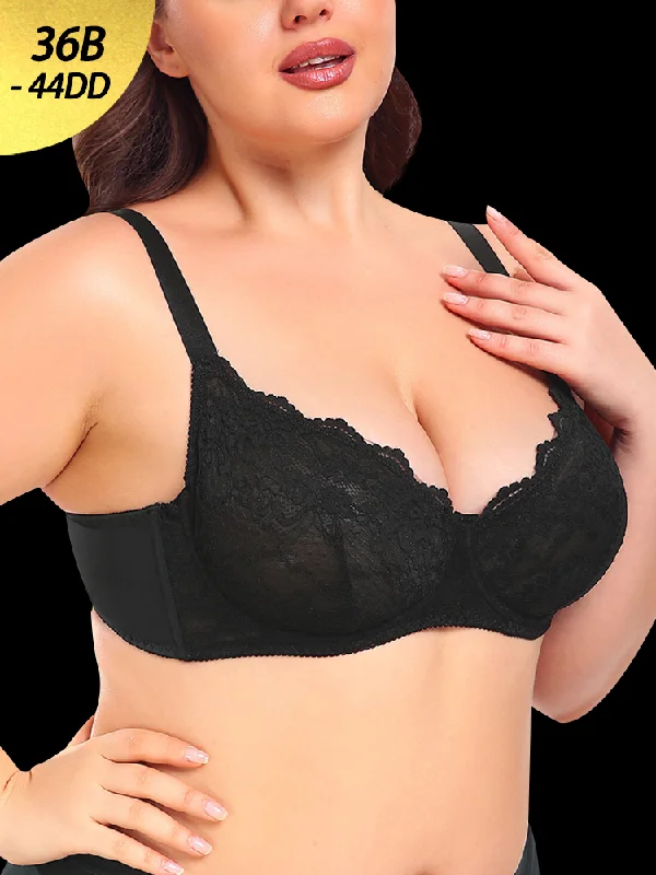 Bra with a balconette style for a flirty neckline​ Ultra-Thin Breathable Mesh Lace Underwire Bra