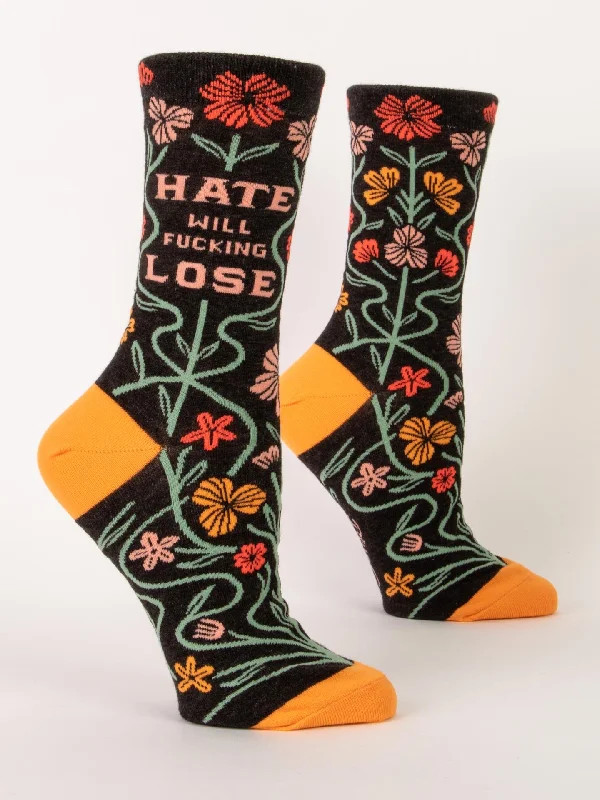 Women's nylon - reinforced socks for durabilityHate Will Fucking Lose W-Crew Socks