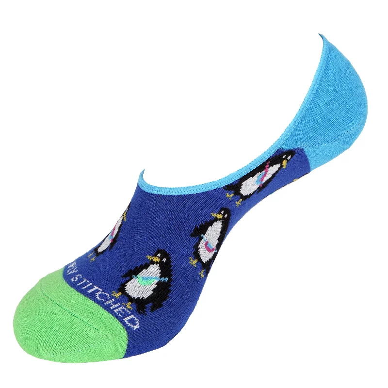 Women's bamboo fiber socks for eco - friendlinessHipster Penguins-No Shows