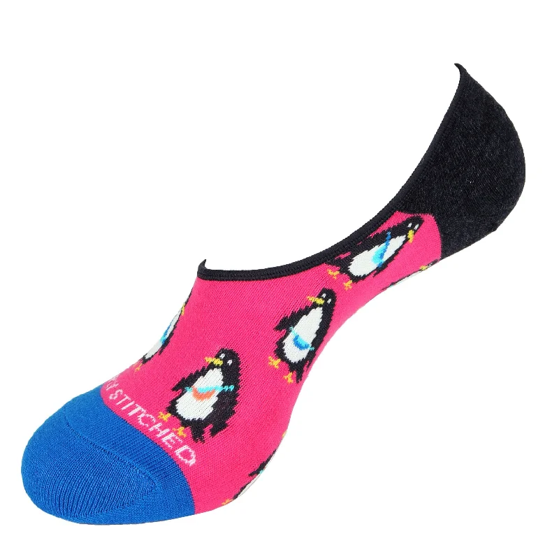 Women's ribbed knee - high socks for a classic lookHipster Penguins-No Shows