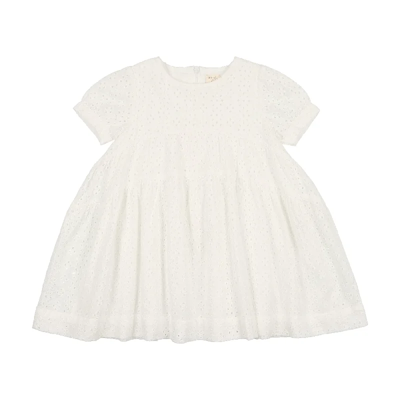 Analogie Gathered Dress Short Sleeve - White Eyelet