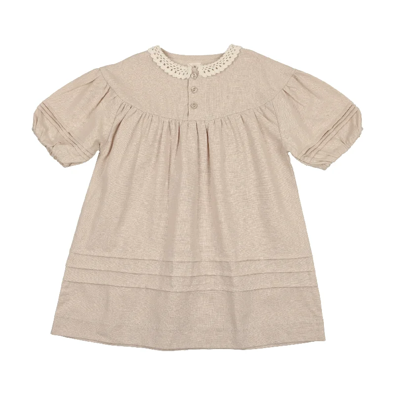 Analogie Linen Dress Three Quarter Sleeve - Oat