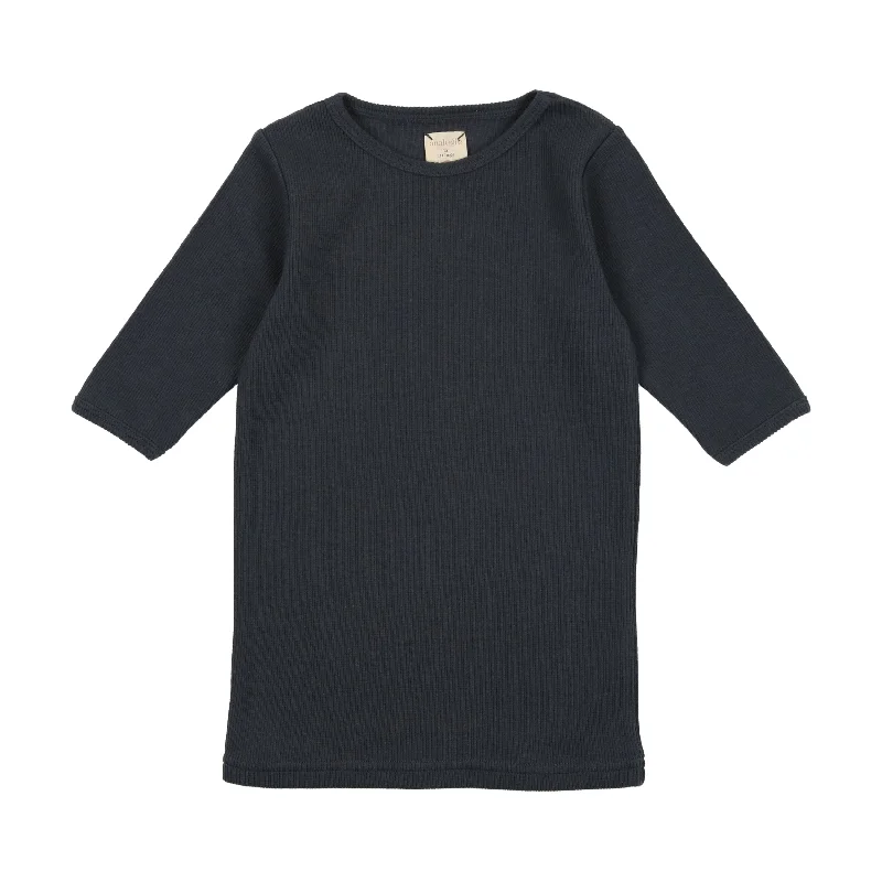 Analogie Ribbed Big Girls T-Shirt Three Quarter Sleeve - Off Navy