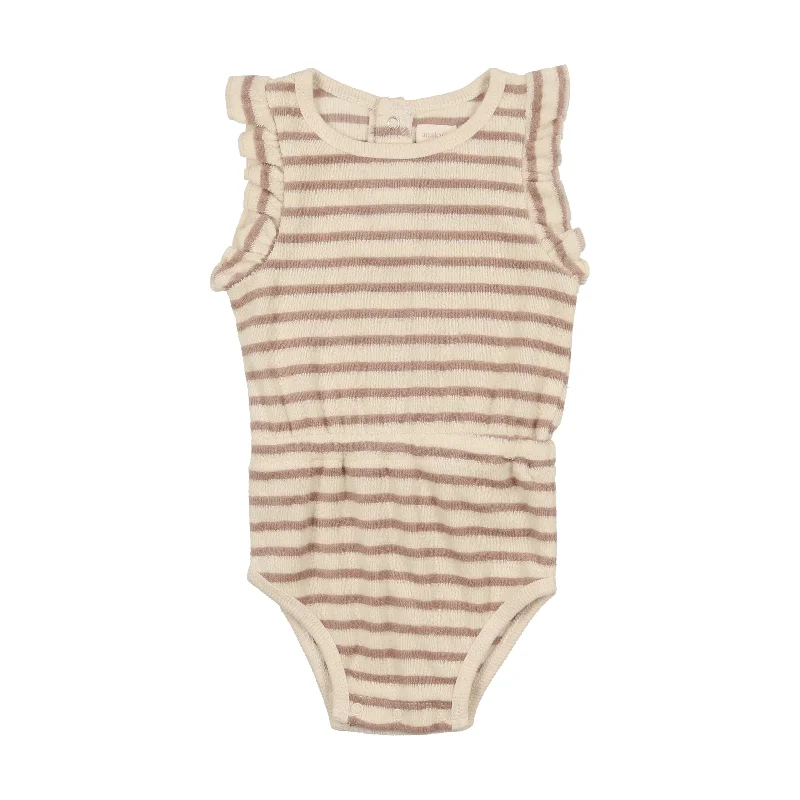 Analogie Terry Girls Romper - Tan Stripe