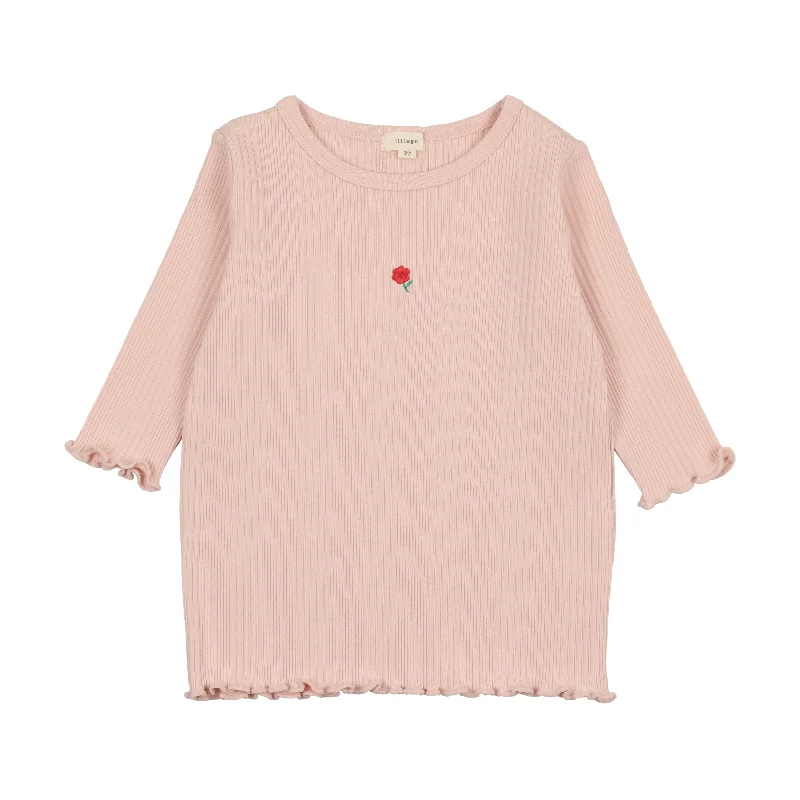 Lil Legs Multi Ribbed T-Shirt Three Quarter Sleeve - Light Pink