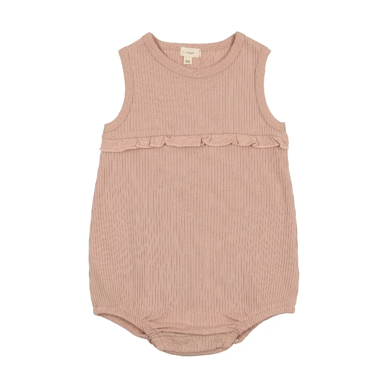 Lil Legs Ribbed Girls Ruffle Romper - Pink