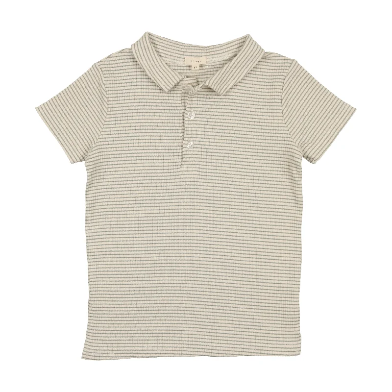 Lil Legs Ribbed Polo Short Sleeve - Green Stripe