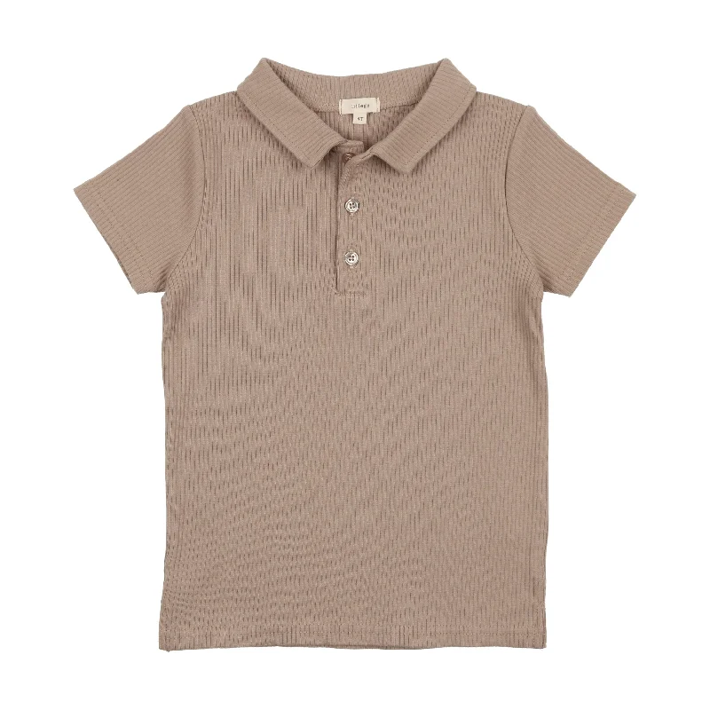 Lil Legs Ribbed Polo Short Sleeve - Tan