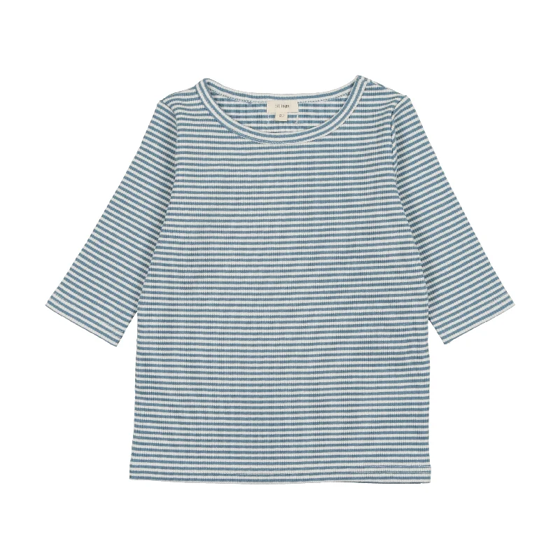 Lil Legs Three Quarter T-Shirt - Denim Blue Stripe