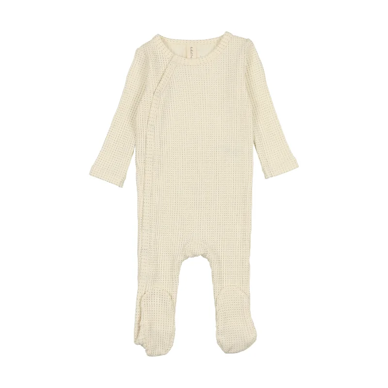 Lilette Dotted Side Snap Footie - Ivory/Blue