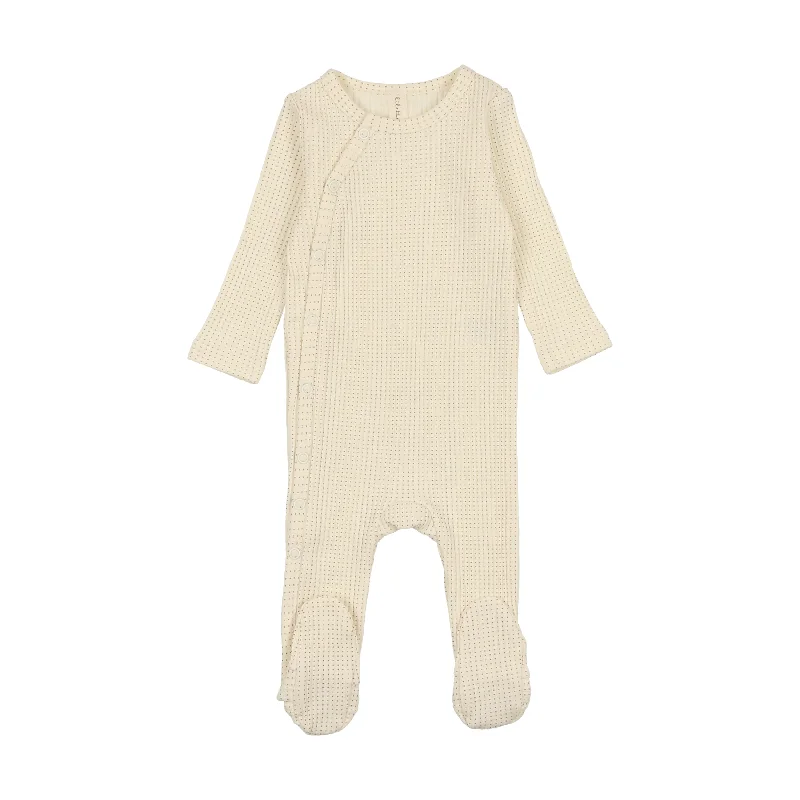Lilette Dotted Side Snap Footie - Ivory/Mulberry