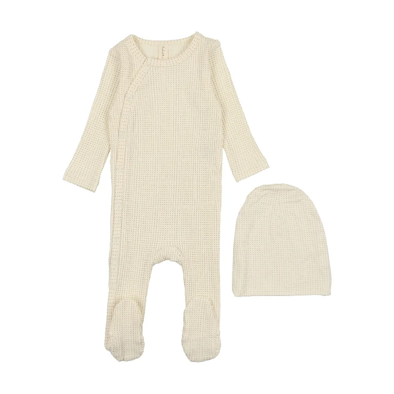 Lilette Dotted Side Snap Footie Set - Ivory/Blue