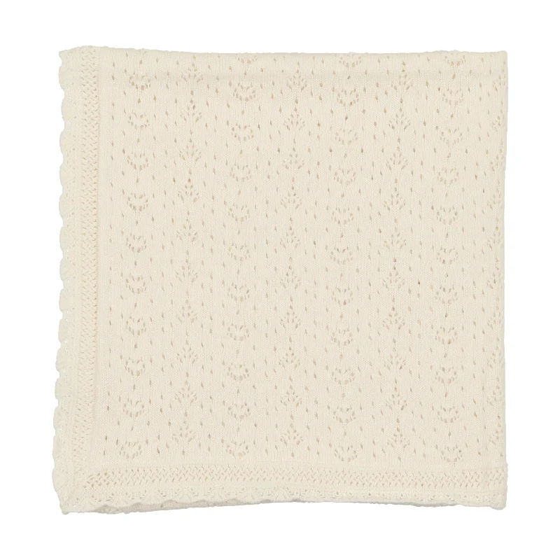 Lilette Heart Open Knit Blanket - Cream