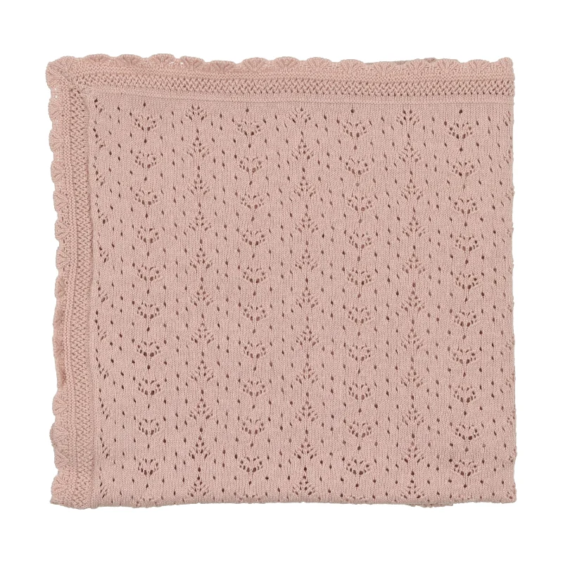 Lilette Heart Open Knit Blanket - Pink