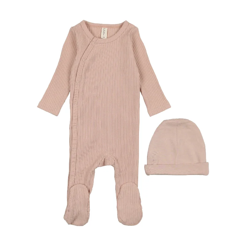 Lilette Side Snap Rib Footie Set - Blush