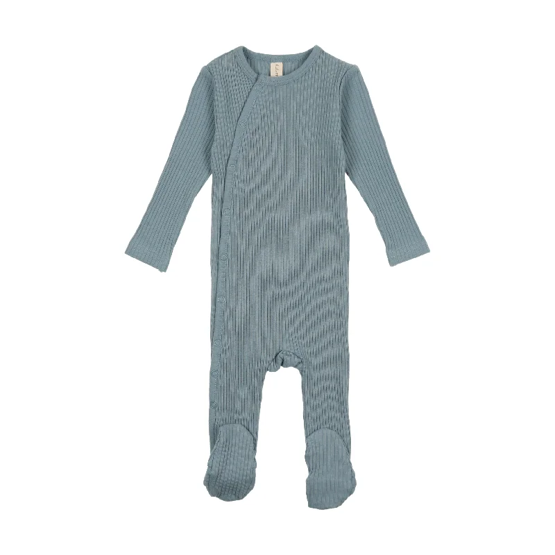 Lilette Side Snap Ribbed Footie - Ocean