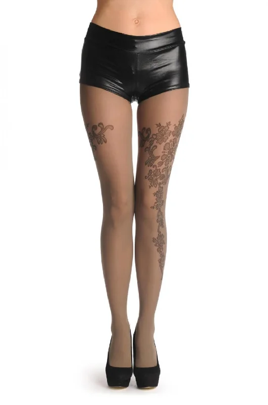 Mocha With Brown Asymmetrical Flowers 60 Den